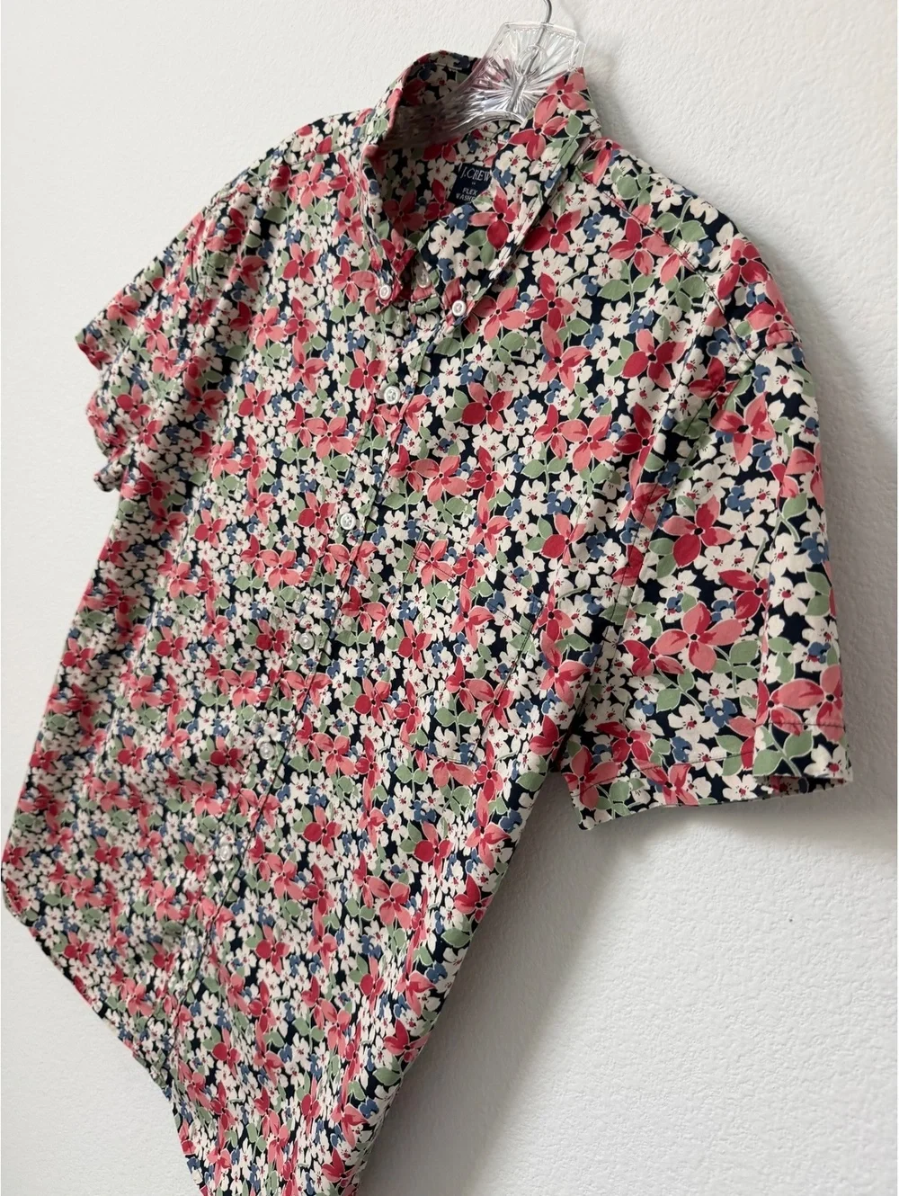 J. Crew Short Sleeve Button Up Floral Print Cotton Blend Shirt Men's Size L